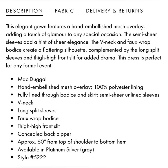 NWT MAC DUGGAL SZ 20 PLATINUM Hand Embellished Mesh Overlay Gown #5222 - Picture 11 of 12